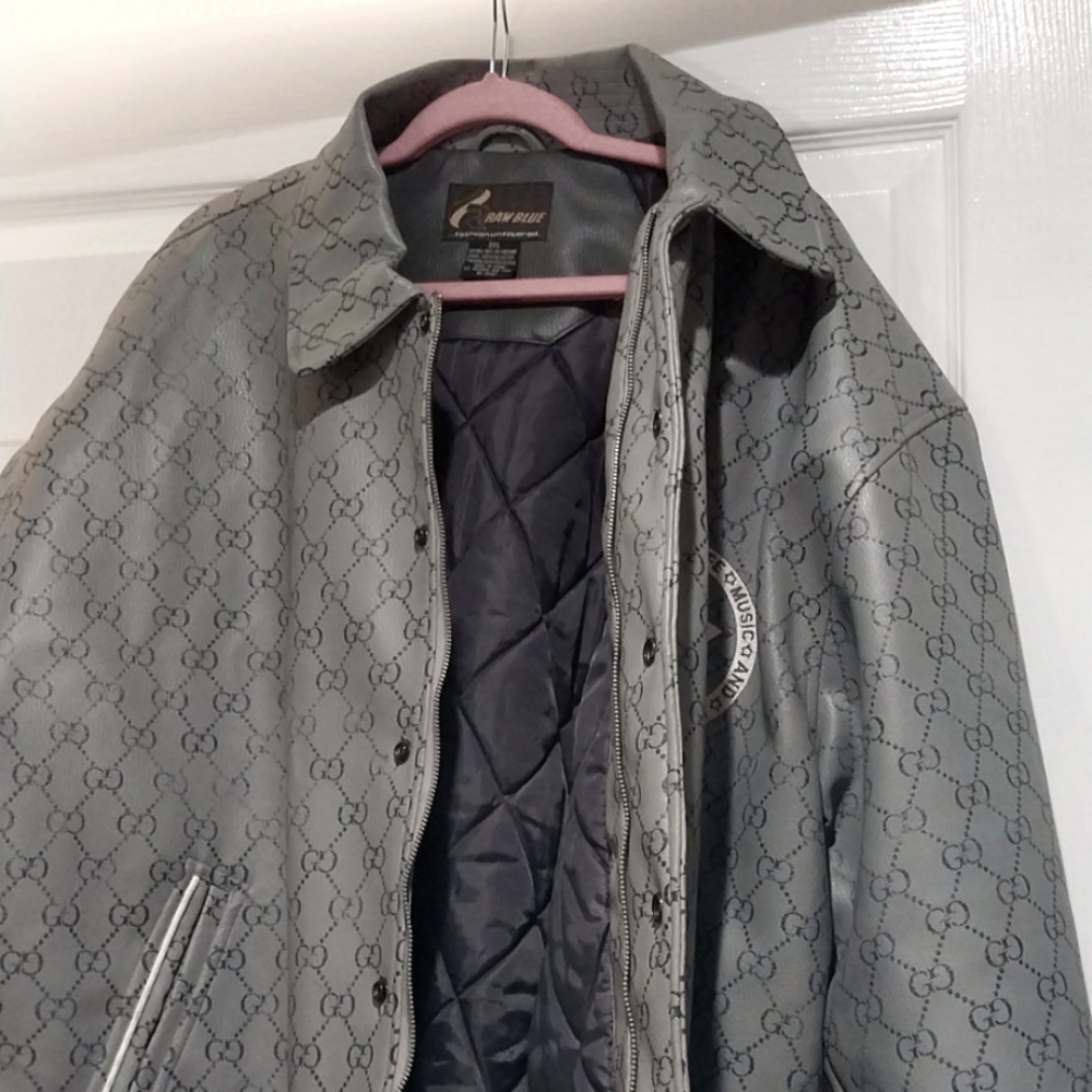 Raw Blue faux leather bomber jacket